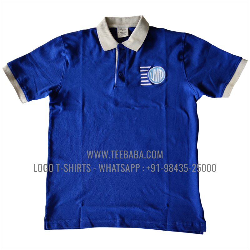 Contrast Collar Polo T-Shirt - 100% Cotton - 240 GSM Thick Pique Airtex Fabric - Logo Embroidery - Royal Blue - Unique Medical Devices