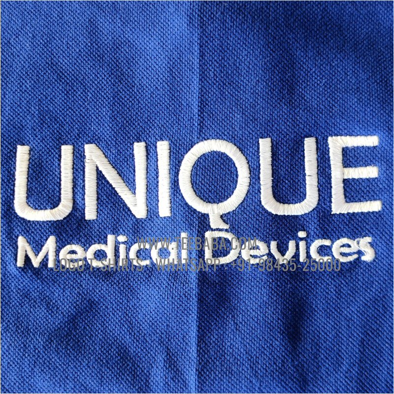 Contrast Collar Polo T-Shirt - 100% Cotton - 240 GSM Thick Pique Airtex Fabric - Logo Embroidery - Royal Blue - Unique Medical Devices