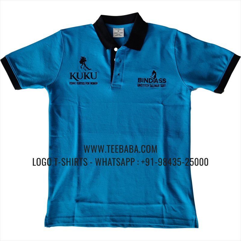 Contrast Collar Polo T-Shirt - 100% Cotton - 240 GSM Thick Pique Airtex Fabric - Logo Embroidery - Turquoise Blue - Hansraj