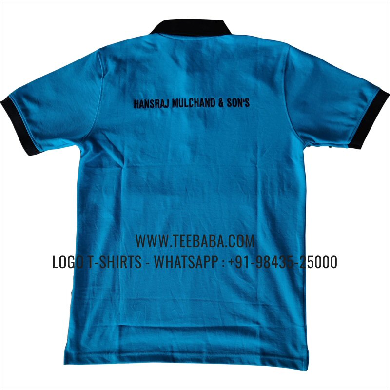 Contrast Collar Polo T-Shirt - 100% Cotton - 240 GSM Thick Pique Airtex Fabric - Logo Embroidery - Turquoise Blue - Hansraj
