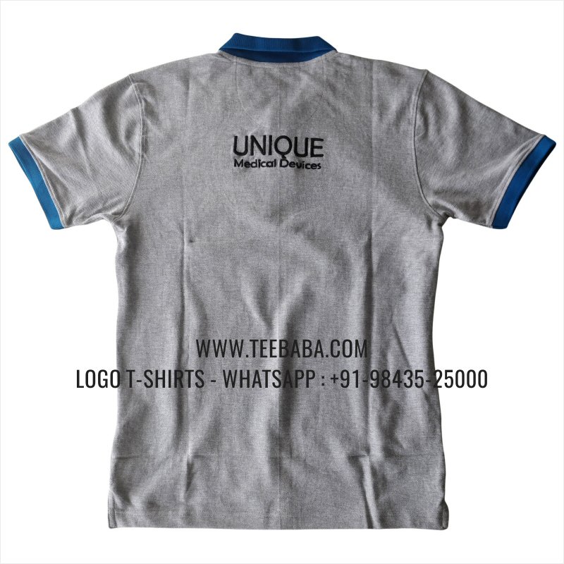 Contrast Collar Polo T-Shirt - 100% Cotton - 240 GSM Thick Pique Airtex Fabric - Logo Embroidery - White Melange - Unique Medical Devices