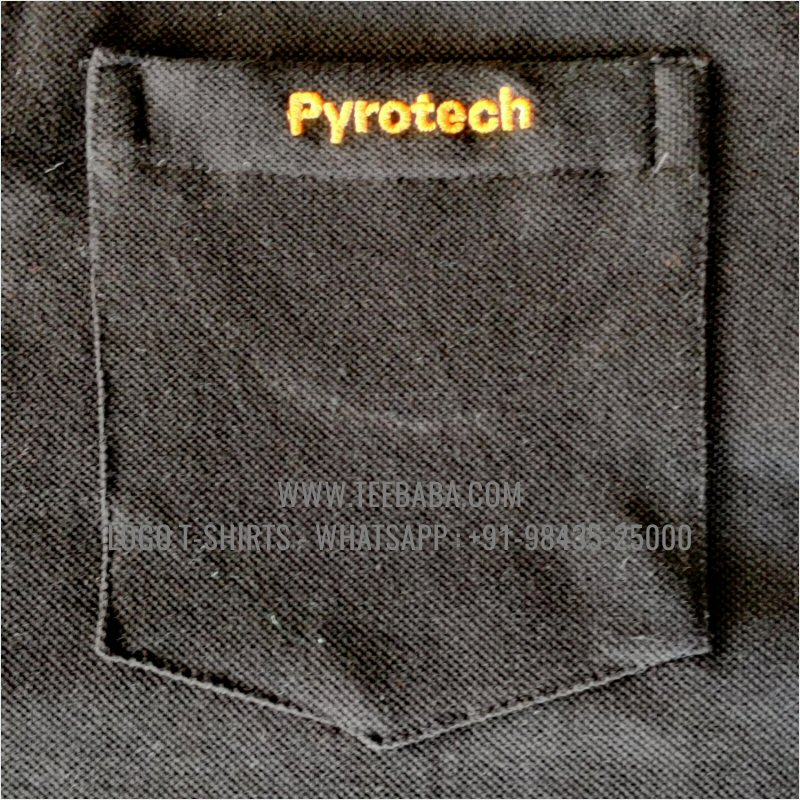 Contrast Collar Polo T-Shirt - Pocket - 100% Cotton - 240 GSM Thick Pique Airtex Fabric - Logo Embroidery - Black - Pyrotech