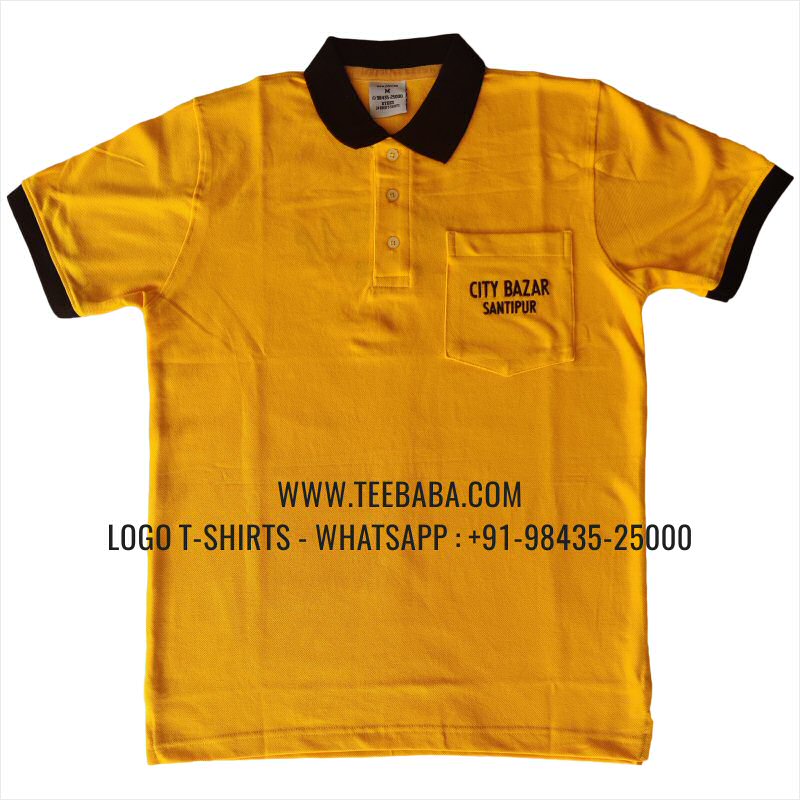 Contrast Collar Polo T-Shirt - Pocket - 100% Cotton - 240 GSM Thick Pique Airtex Fabric - Logo Embroidery - Golden Yellow - City Bazaar