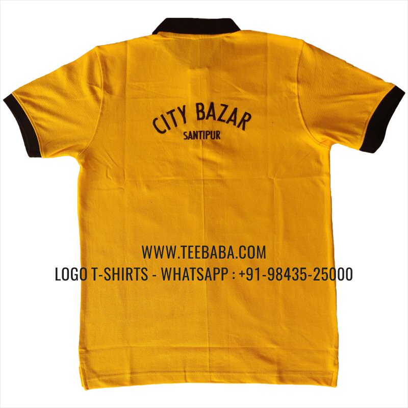 Contrast Collar Polo T-Shirt - Pocket - 100% Cotton - 240 GSM Thick Pique Airtex Fabric - Logo Embroidery - Golden Yellow - City Bazaar