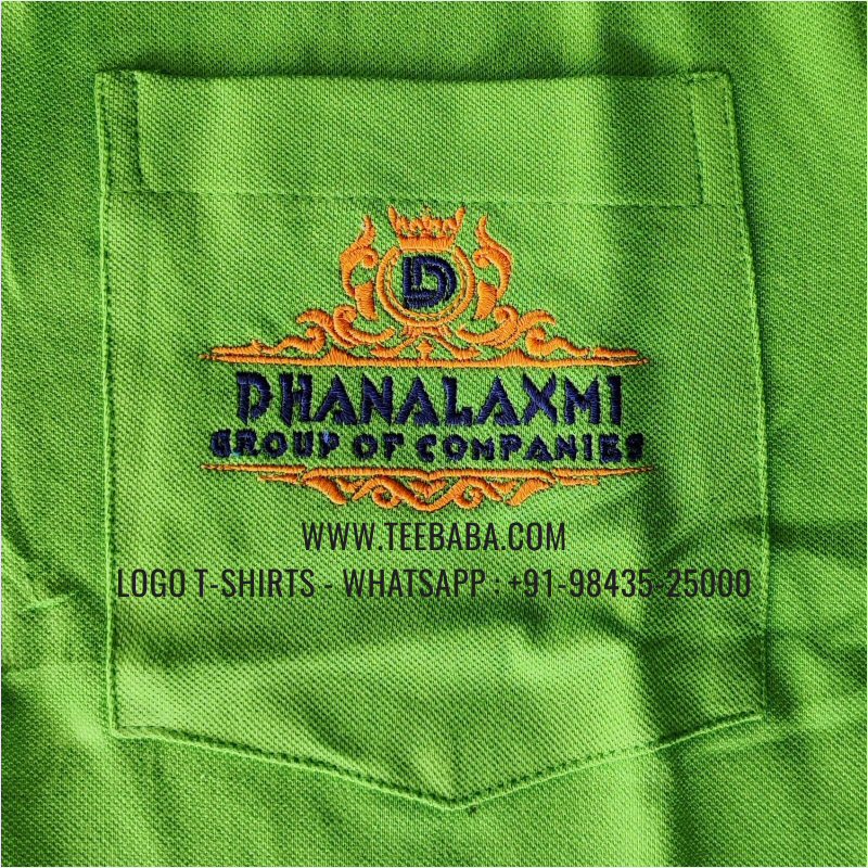 Contrast Collar Polo T-Shirt - Pocket - 100% Cotton - 240 GSM Thick Pique Airtex Fabric - Logo Embroidery - Parrot Green - Dhanalaxmi Group