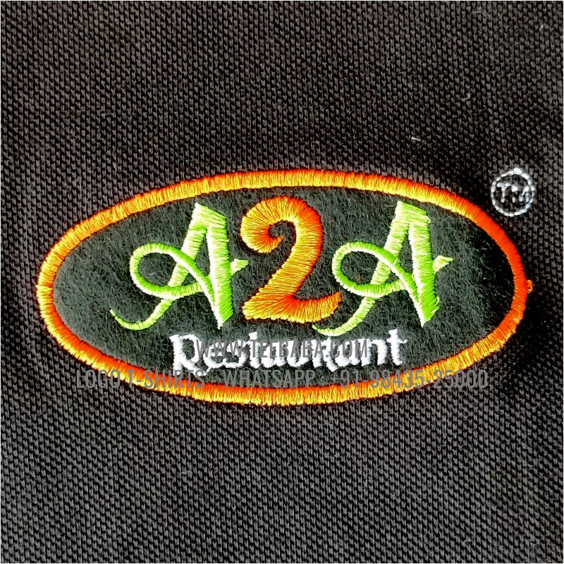 Contrast Collar Polo T-Shirt - Pocket - 100% Cotton - 240 GSM Thick Pique Airtex Fabric - Logo Embroidery Print - Black - A2A Restaurant