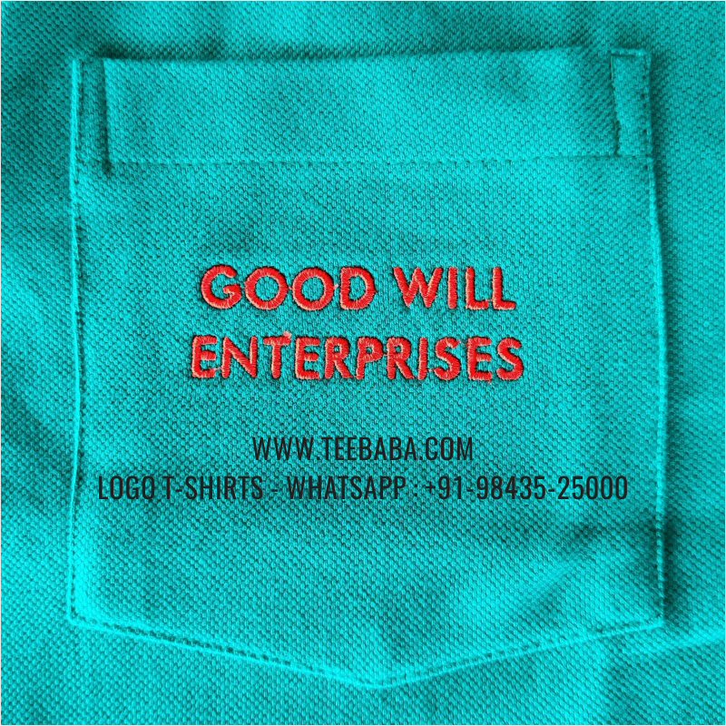 Contrast Collar Polo T-Shirt - Pocket - 100% Cotton - 240 GSM Thick Pique Airtex Fabric - Logo Embroidery - Reliance Green - Good Will Enterprises