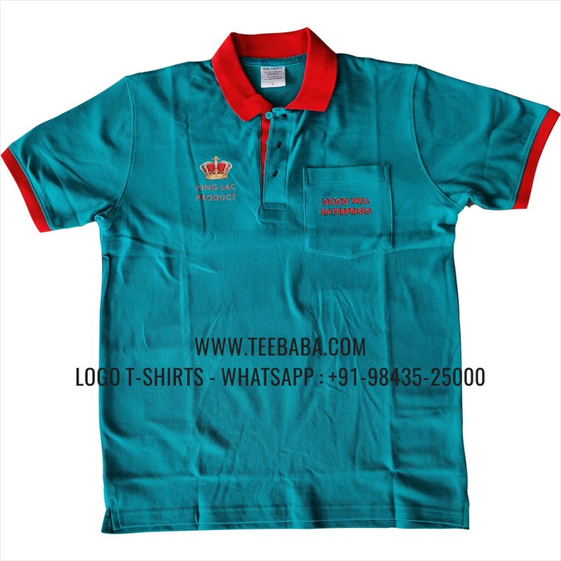 Contrast Collar Polo T-Shirt - Pocket - 100% Cotton - 240 GSM Thick Pique Airtex Fabric - Logo Embroidery - Reliance Green - Good Will Enterprises