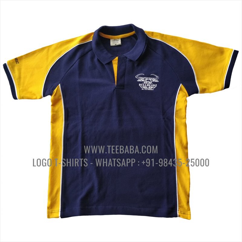 Cut And Sew Collar Polo T-Shirt - 100% Cotton - 240 GSM Thick Pique Airtex Fabric - Logo Digital Print - Navy - Bull Head