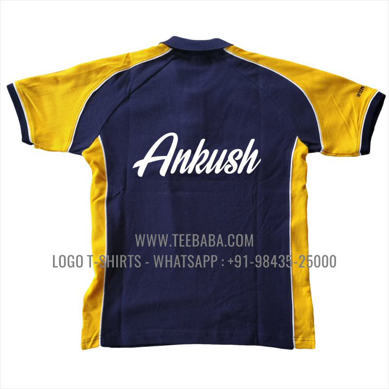 Cut And Sew Collar Polo T-Shirt - 100% Cotton - 240 GSM Thick Pique Airtex Fabric - Logo Digital Print - Navy - Bull Head
