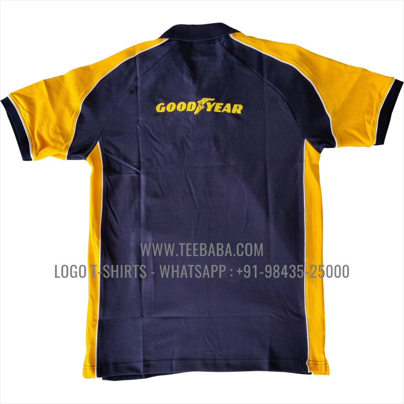 Cut And Sew Collar Polo T-Shirt - 100% Cotton - 240 GSM Thick Pique Airtex Fabric - Logo Embroidery - Navy - Good Year