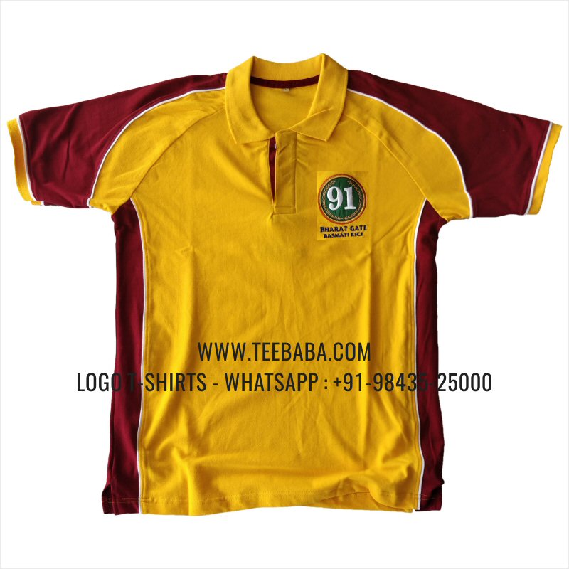 Cut And Sew Collar Polo T-Shirt - 100% Cotton - 240 GSM Thick Pique Airtex Fabric - Logo Embroidery - New Yellow - 91 Bharat Gate Basmati Rice