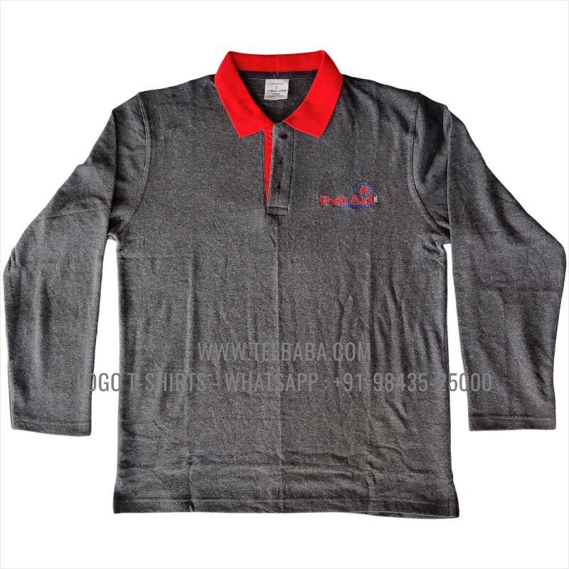 Full Sleeve Collar Polo T-Shirt - 100% Cotton - 240 GSM Thick Pique Airtex Fabric - Logo Embroidery - Charcoal Melange - Pest Aid