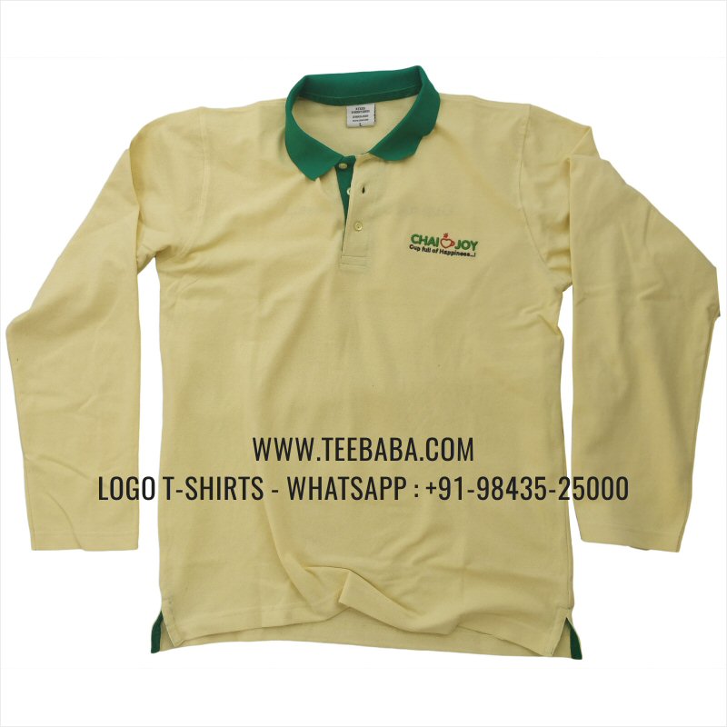 Full Sleeve Collar Polo T-Shirt - 100% Cotton - 240 GSM Thick Pique Airtex Fabric - Logo Embroidery - Lime Yellow - Chai Joy
