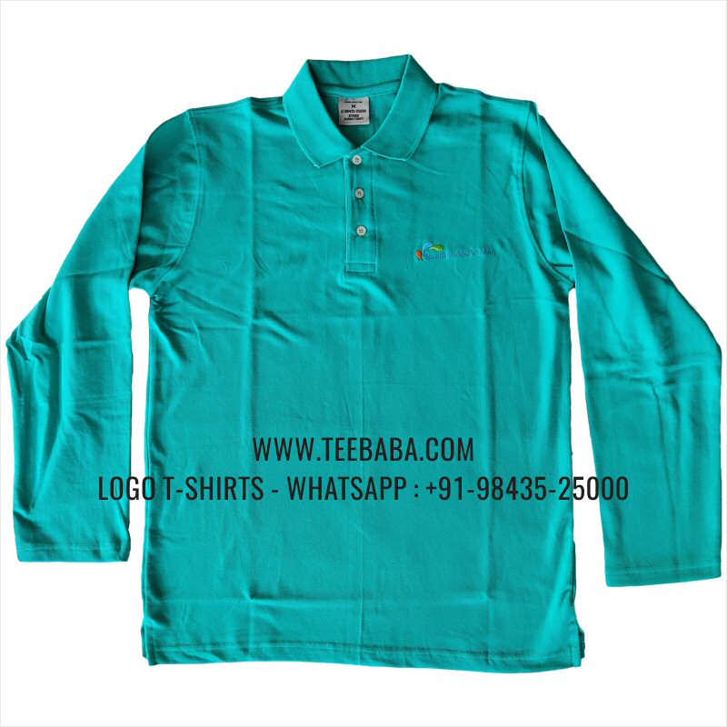 Full Sleeve Collar Polo T-Shirt - 100% Cotton - 240 GSM Thick Pique Airtex Fabric - Logo Embroidery - Mint Green - Tech Lite