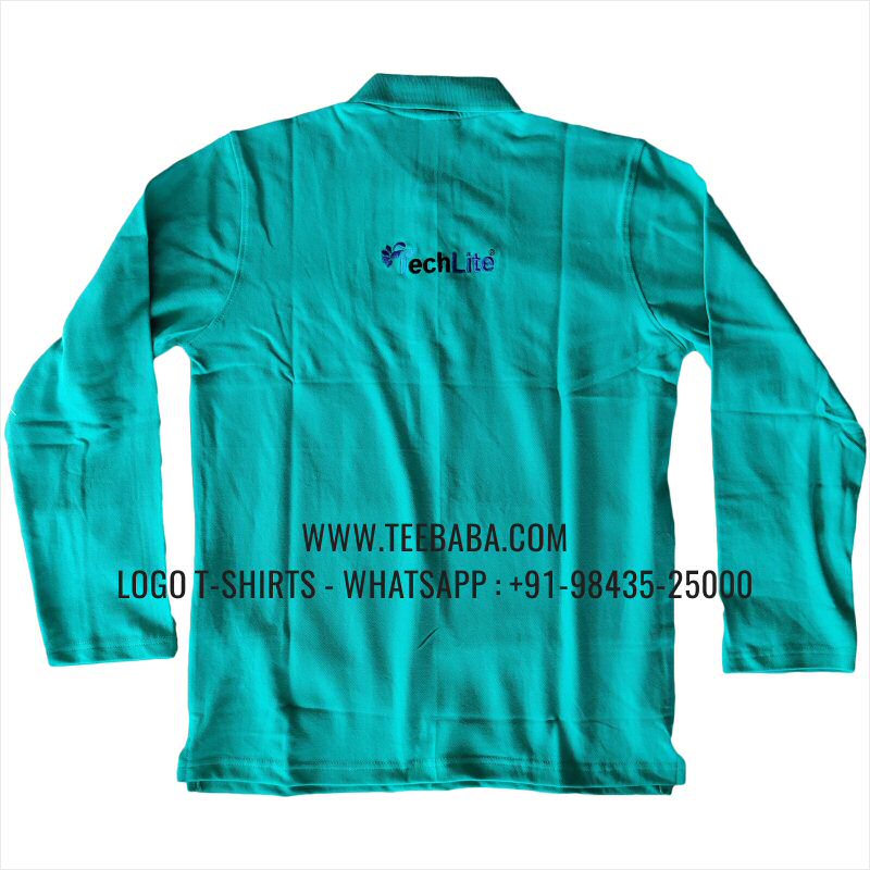 Full Sleeve Collar Polo T-Shirt - 100% Cotton - 240 GSM Thick Pique Airtex Fabric - Logo Embroidery - Mint Green - Tech Lite