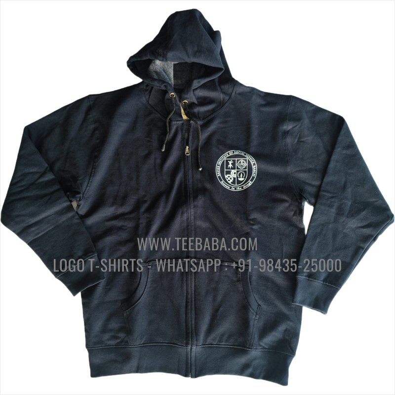 Full Zipper Hoodie With Pocket - 100% Cotton - 300 GSM Fleece Fabric - Logo Digital Print - Navy - Xavier Institute Of Social Service