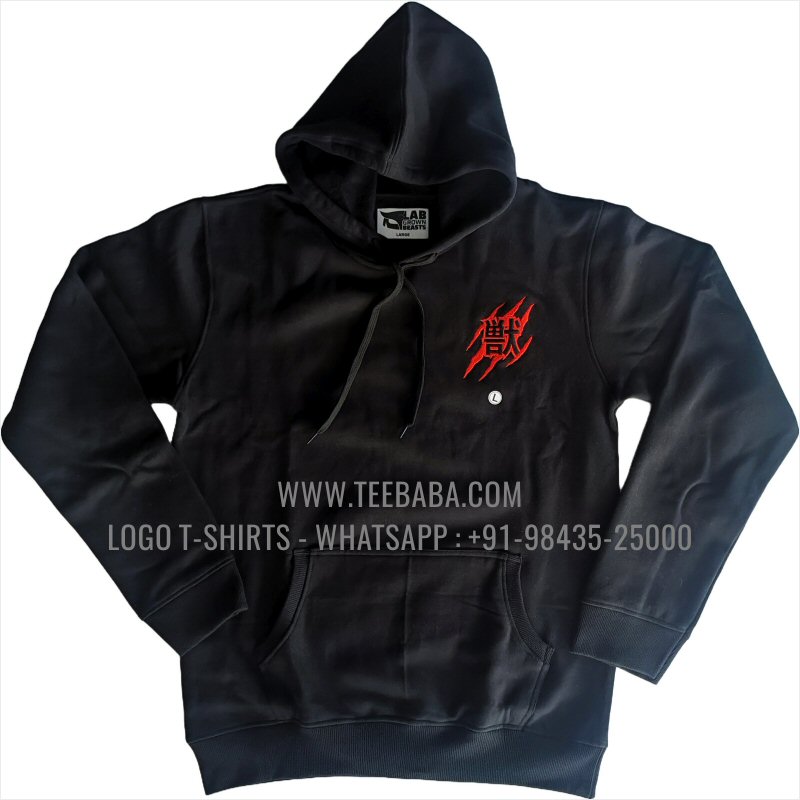 Full Zipper Hoodie With Pocket - 100% Cotton - 300 GSM Fleece Fabric - Logo Embroidery - Black - Beast Gang