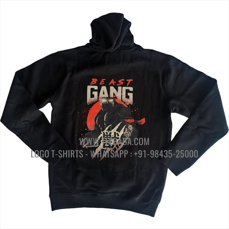 Full Zipper Hoodie With Pocket - 100% Cotton - 300 GSM Fleece Fabric - Logo Embroidery - Black - Beast Gang