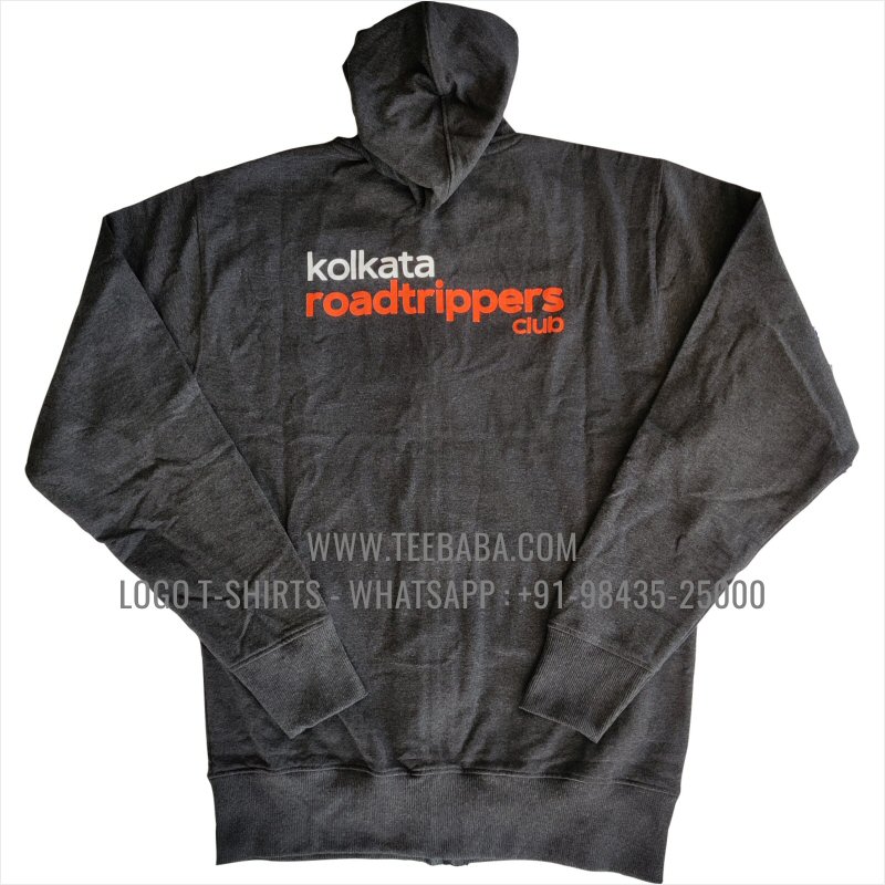 Full Zipper Hoodie With Pocket - 100% Cotton - 300 GSM Fleece Fabric - Logo Embroidery - Charcoal Melange - Kolkatta Roadtrippers