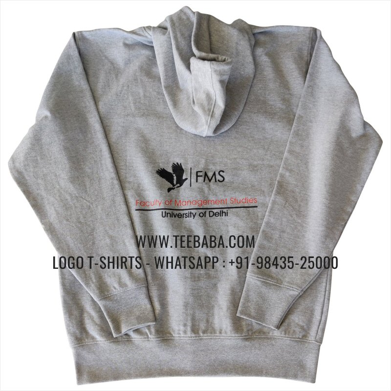 Full Zipper Hoodie With Pocket - 100% Cotton - 300 GSM Fleece Fabric - Logo Embroidery - Grey Melange - FMS