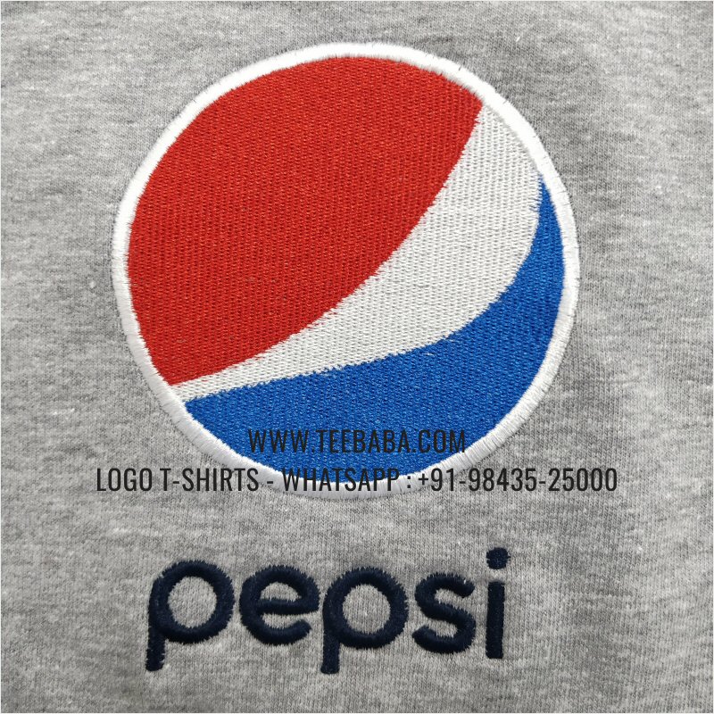 Full Zipper Hoodie With Pocket - 100% Cotton - 300 GSM Fleece Fabric - Logo Embroidery - Grey Melange - Pepsi