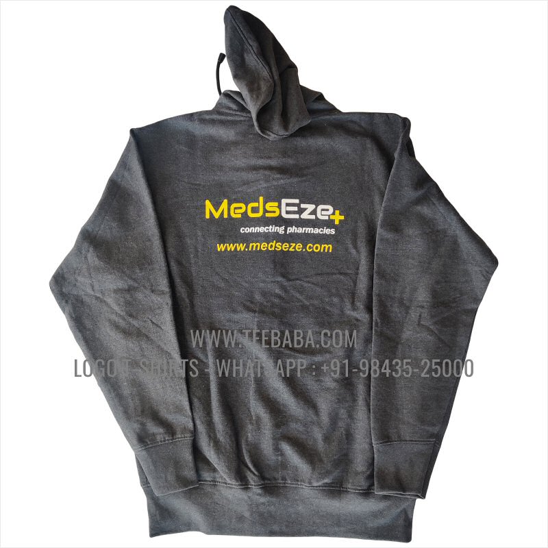 Full Zipper Hoodie With Pocket - 100% Cotton - 300 GSM Fleece Fabric - Logo Embroidery Print - Charcoal Melange - MedsEze