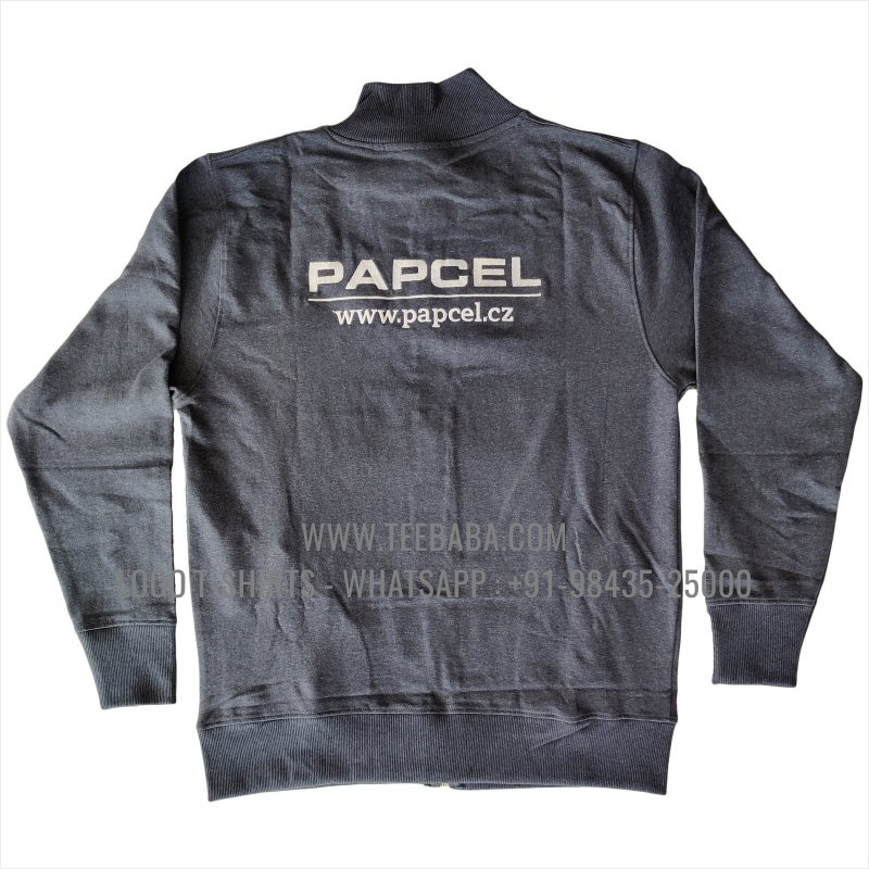 High Neck Full Zipper Sweatshirt - 100% Cotton - 300 GSM Fleece - Logo Embroidery - Navy Melange - Papcel