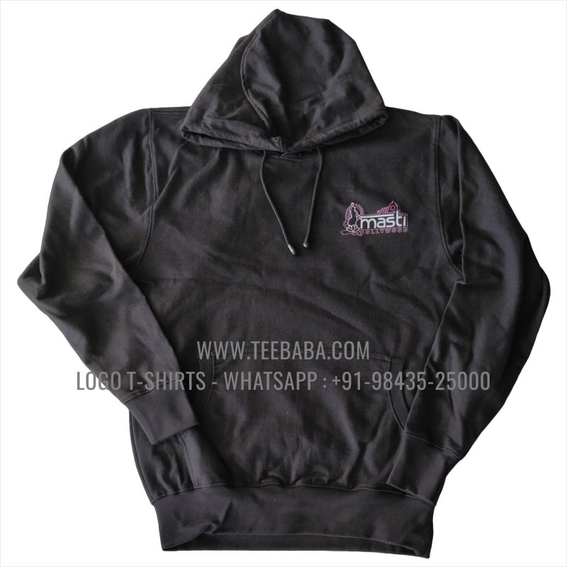 Hoodie With Pocket - 100% Cotton - 300 GSM Fleece Fabric - Logo Digital Print - Black - Masti Bollywood Dancers Australia