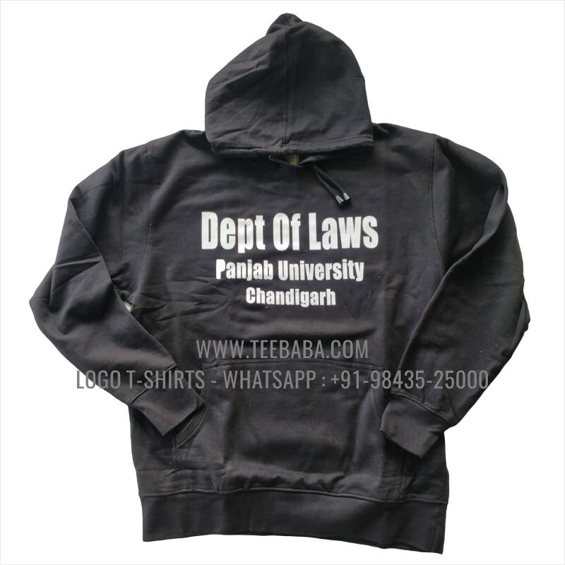 Hoodie With Pocket - 100% Cotton - 300 GSM Fleece Fabric - Logo Digital Print - Black - Panjab University