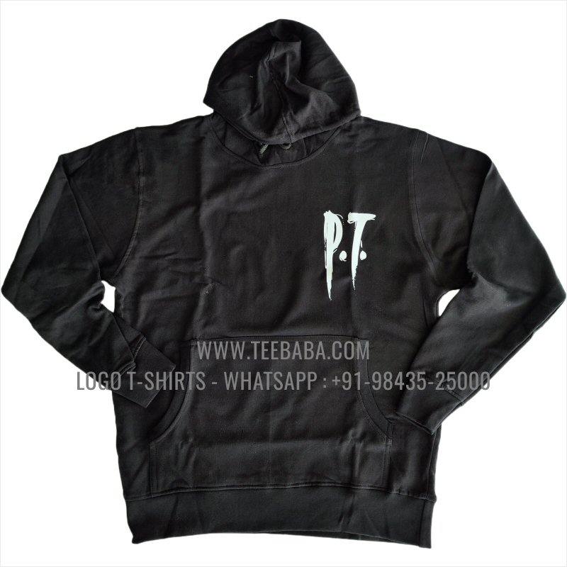 Hoodie With Pocket - 100% Cotton - 300 GSM Fleece Fabric - Logo Digital Print - Black - Pathak Tutorial