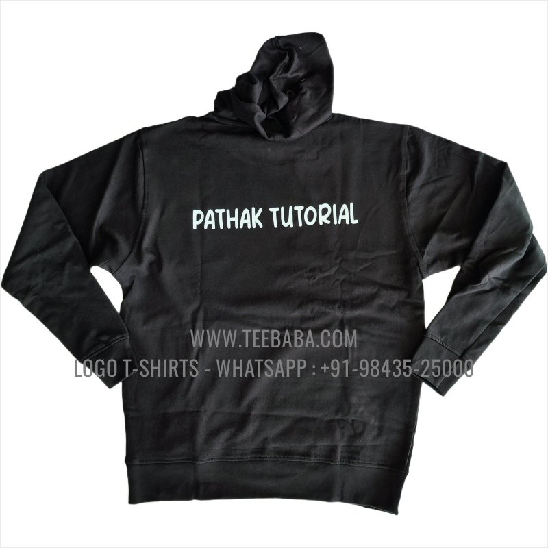 Hoodie With Pocket - 100% Cotton - 300 GSM Fleece Fabric - Logo Digital Print - Black - Pathak Tutorial