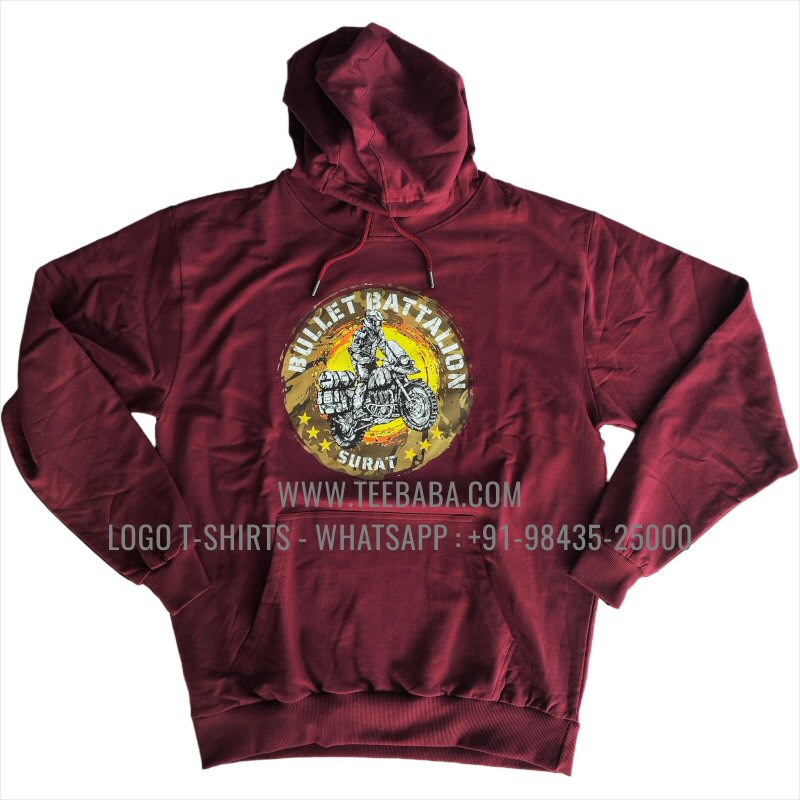 Hoodie With Pocket - 100% Cotton - 300 GSM Fleece Fabric - Logo Digital Print - Bottle Green - Bullet Battalion
