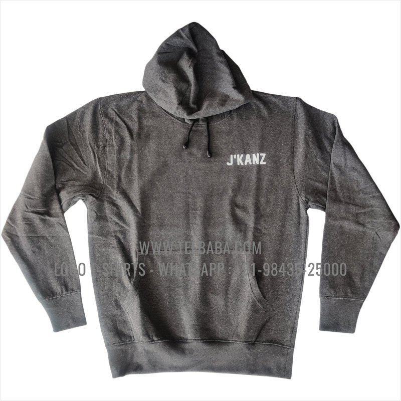 Hoodie With Pocket - 100% Cotton - 300 GSM Fleece Fabric - Logo Digital Print - Charcoal Melange - Jkanz