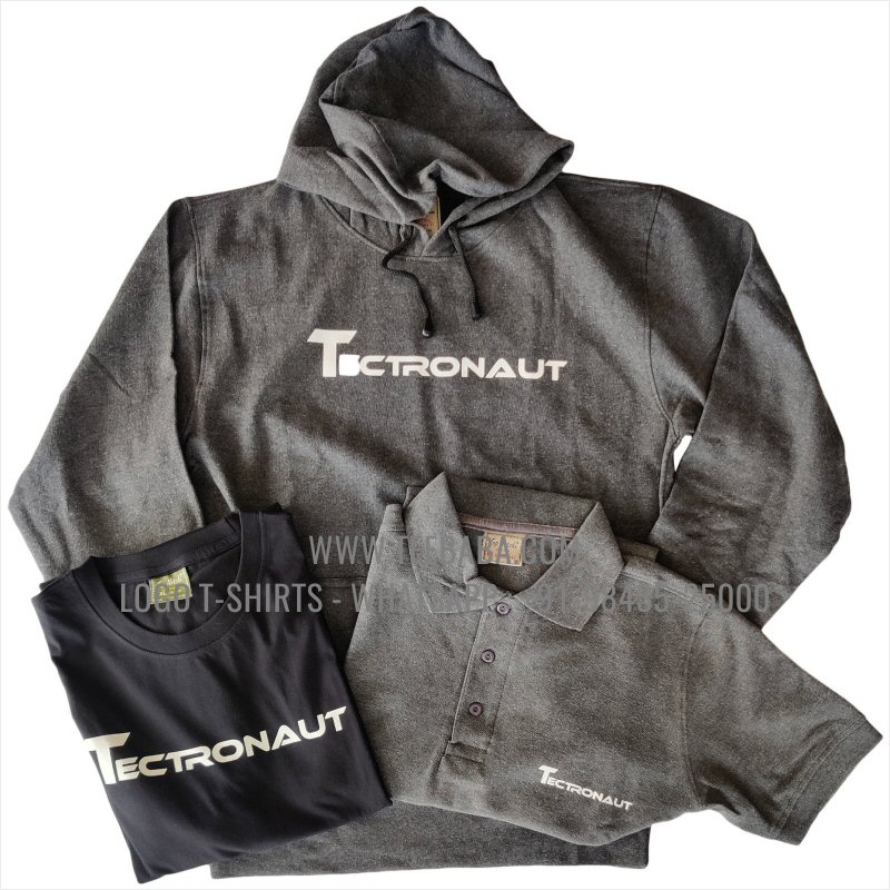 Hoodie With Pocket - 100% Cotton - 300 GSM Fleece Fabric - Logo Digital Print - Charcoal Melange - Tectronaut