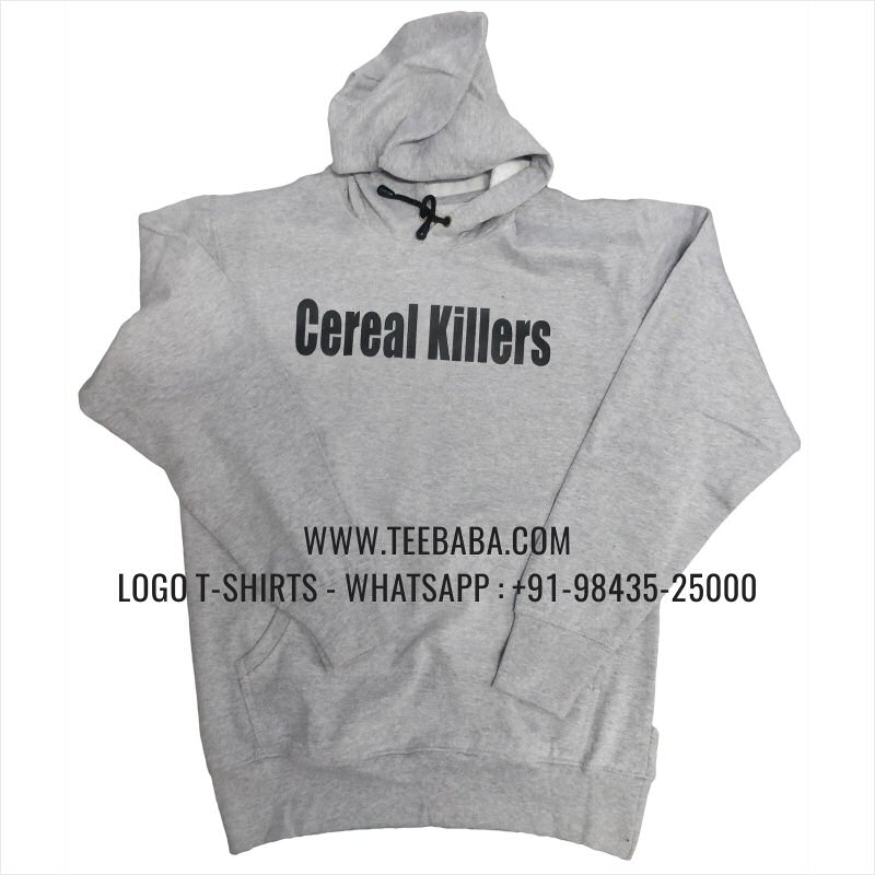 Hoodie With Pocket - 100% Cotton - 300 GSM Fleece Fabric - Logo Digital Print - Grey Melange