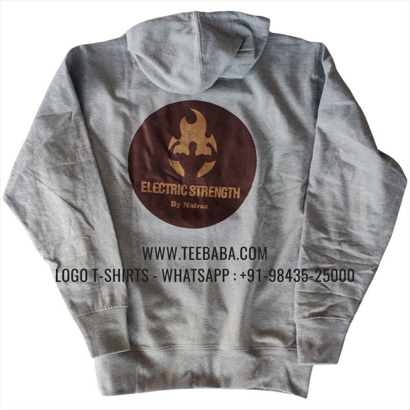 Hoodie With Pocket - 100% Cotton - 300 GSM Fleece Fabric - Logo Digital Print - Grey Melange