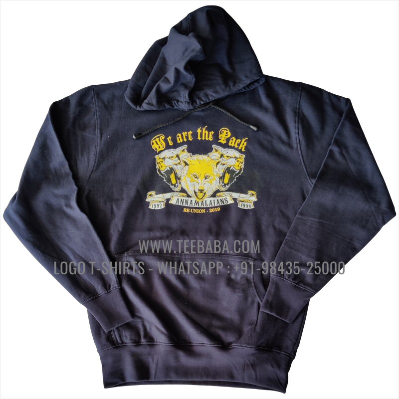 Hoodie With Pocket - 100% Cotton - 300 GSM Fleece Fabric - Logo Digital Print - Navy - Annamalains