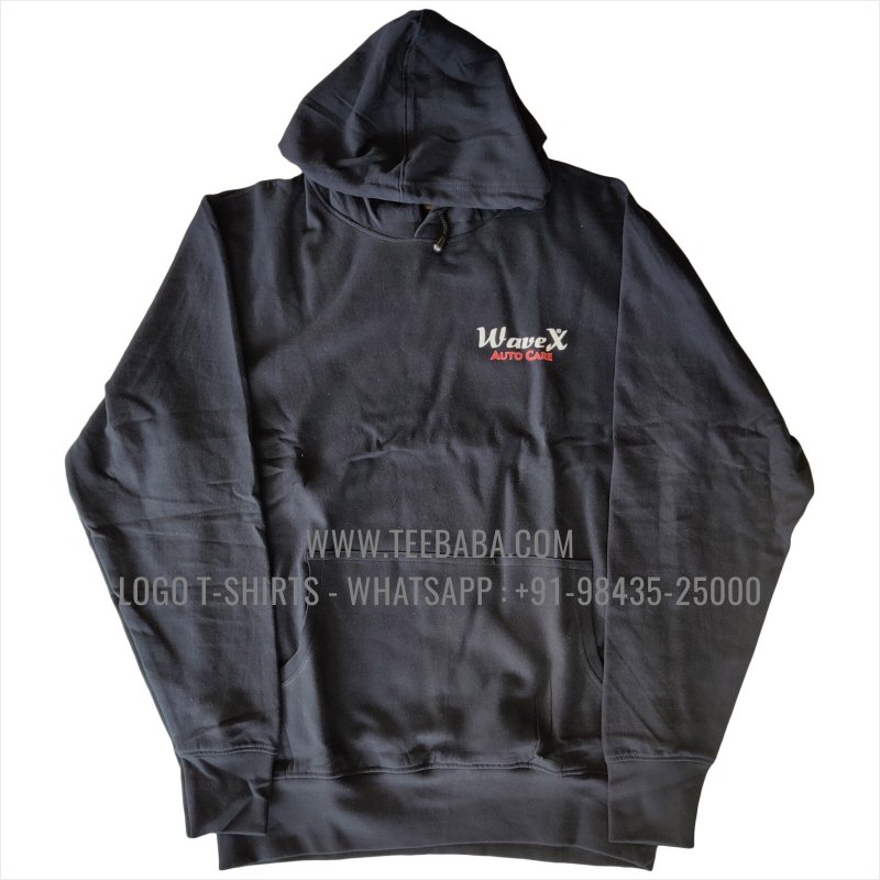 Hoodie With Pocket - 100% Cotton - 300 GSM Fleece Fabric - Logo Digital Print - Navy - Wavex