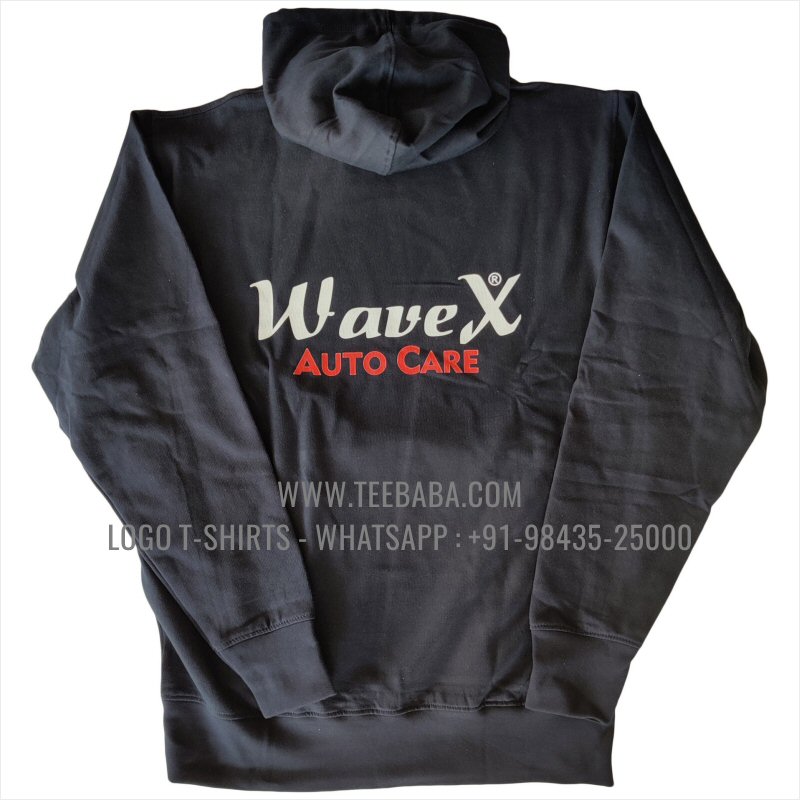 Hoodie With Pocket - 100% Cotton - 300 GSM Fleece Fabric - Logo Digital Print - Navy - Wavex