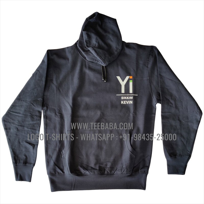 Hoodie With Pocket - 100% Cotton - 300 GSM Fleece Fabric - Logo Digital Print - Navy - Young Indians