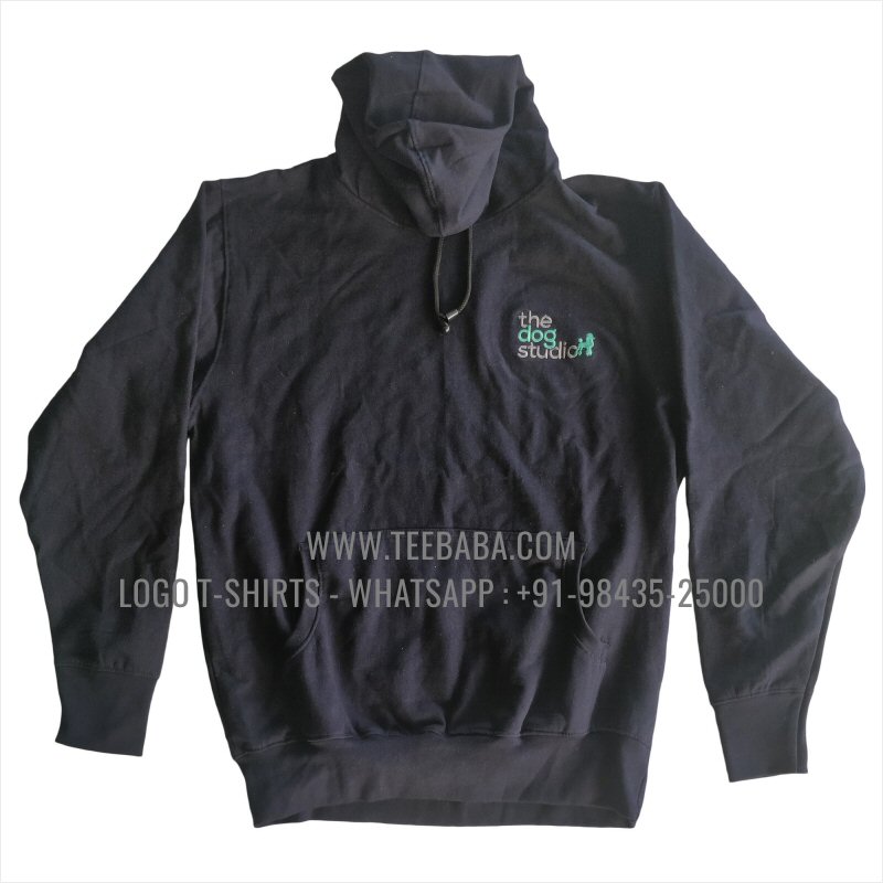 Hoodie With Pocket - 100% Cotton - 300 GSM Fleece Fabric - Logo Embroidery - Black - The Dog Studio