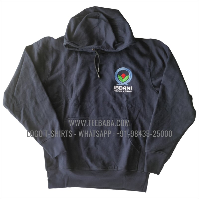 Hoodie With Pocket - 100% Cotton - 300 GSM Fleece Fabric - Logo Embroidery - Navy - Ibbani Flowers N Cakes