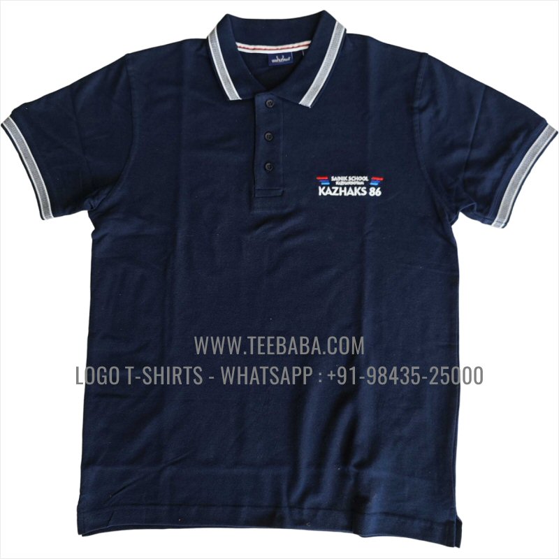 Jacquard Collar Polo T-Shirt - 100% Cotton - 240 GSM Thick Pique Airtex Fabric - Logo Embroidery - Navy - Kazhaks 86 Alumni