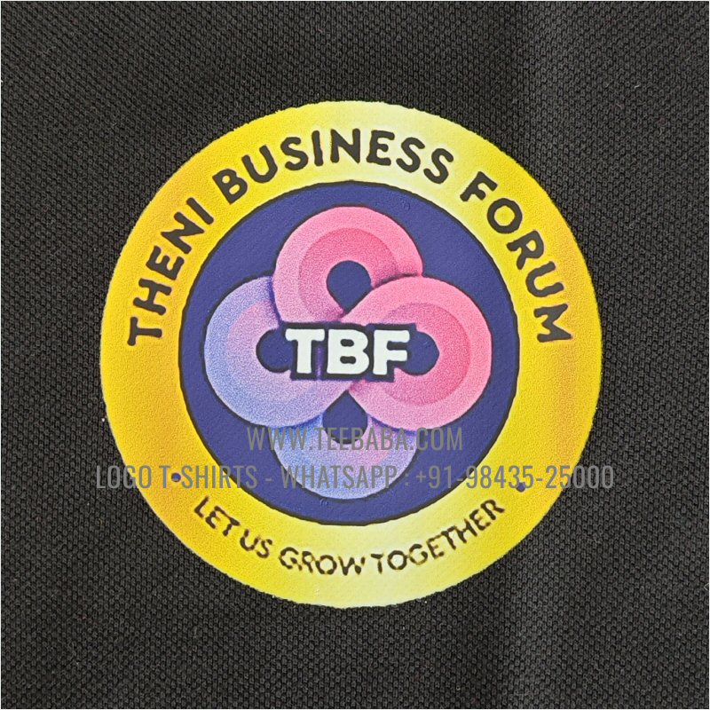 Jacquard Collar Polo T-Shirt - 100% Cotton - 240 GSM Thick Pique Airtex Fabric - Logo Print - Black - Theni Business Forum