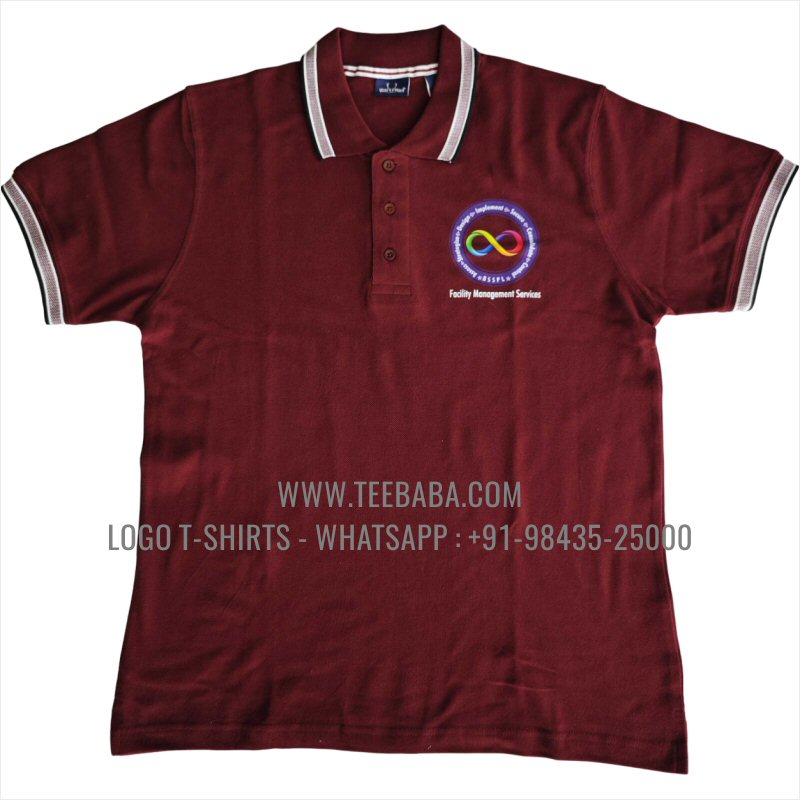 Jacquard Collar Polo T-Shirt - 100% Cotton - 240 GSM Thick Pique Airtex Fabric - Logo Print - Maroon - BSSPL