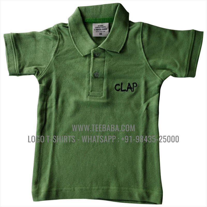 Kids Collar Polo T-Shirt - 100% Cotton - 240 GSM Thick Pique Airtex Fabric - Logo Embroidery - Flag Green - Clap