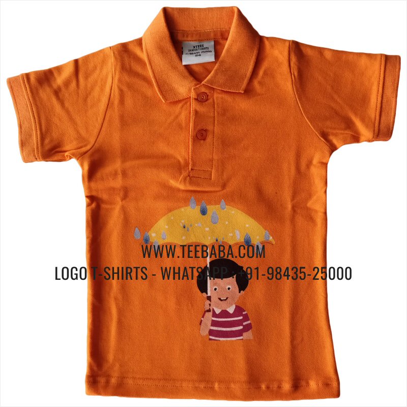 Kids Collar Polo T-Shirt - 100% Cotton - 240 GSM Thick Pique Airtex Fabric - Logo Embroidery - Orange - Pitter Patter
