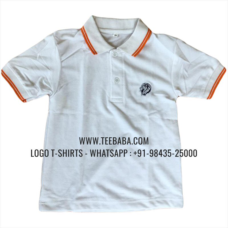 Kids Collar Polo T-Shirt - 100% Cotton - 240 GSM Thick Pique Airtex Fabric - Logo Embroidery - White