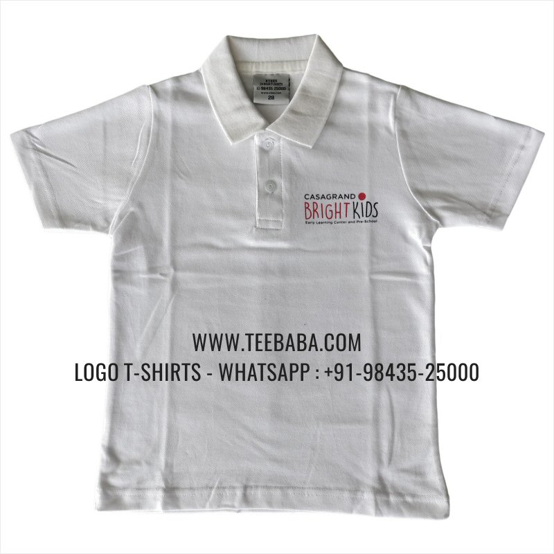 Kids Collar Polo T-Shirt - 100% Cotton - 240 GSM Thick Pique Airtex Fabric - Logo Embroidery - White - Casagrand Bright Kids